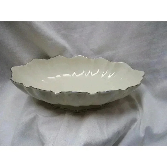 Lenox Other - Lenox Symphony Oval Scalloped Fluted Footed Serving Dish Bowl Platinum Trim USA